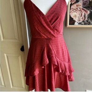 Trixxi Mini Fit Flare Dress Womens Rust Pink Textured Ruffle Sleeveless Size S